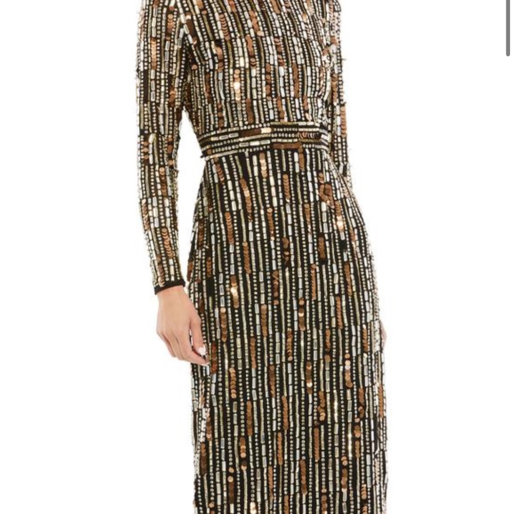 Elegant Sequin Embellished column Dress - Black and bronze Gold